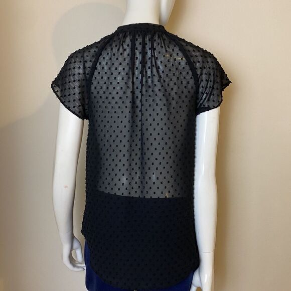Loft Black Button Down Top Sheer Chiffon with Tie at Neckline Size XS - Picture 4 of 7